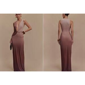 Meshki Stella Draped Slinky Maxi Dress - Mocha Ombre